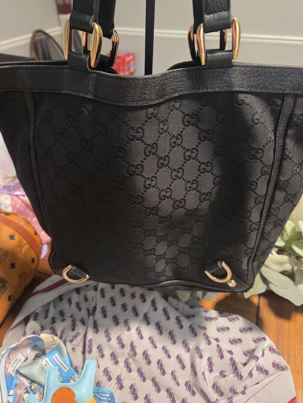 Gucci Black Monogram Tote Bag with Gold Hardware - Picture 11 of 16